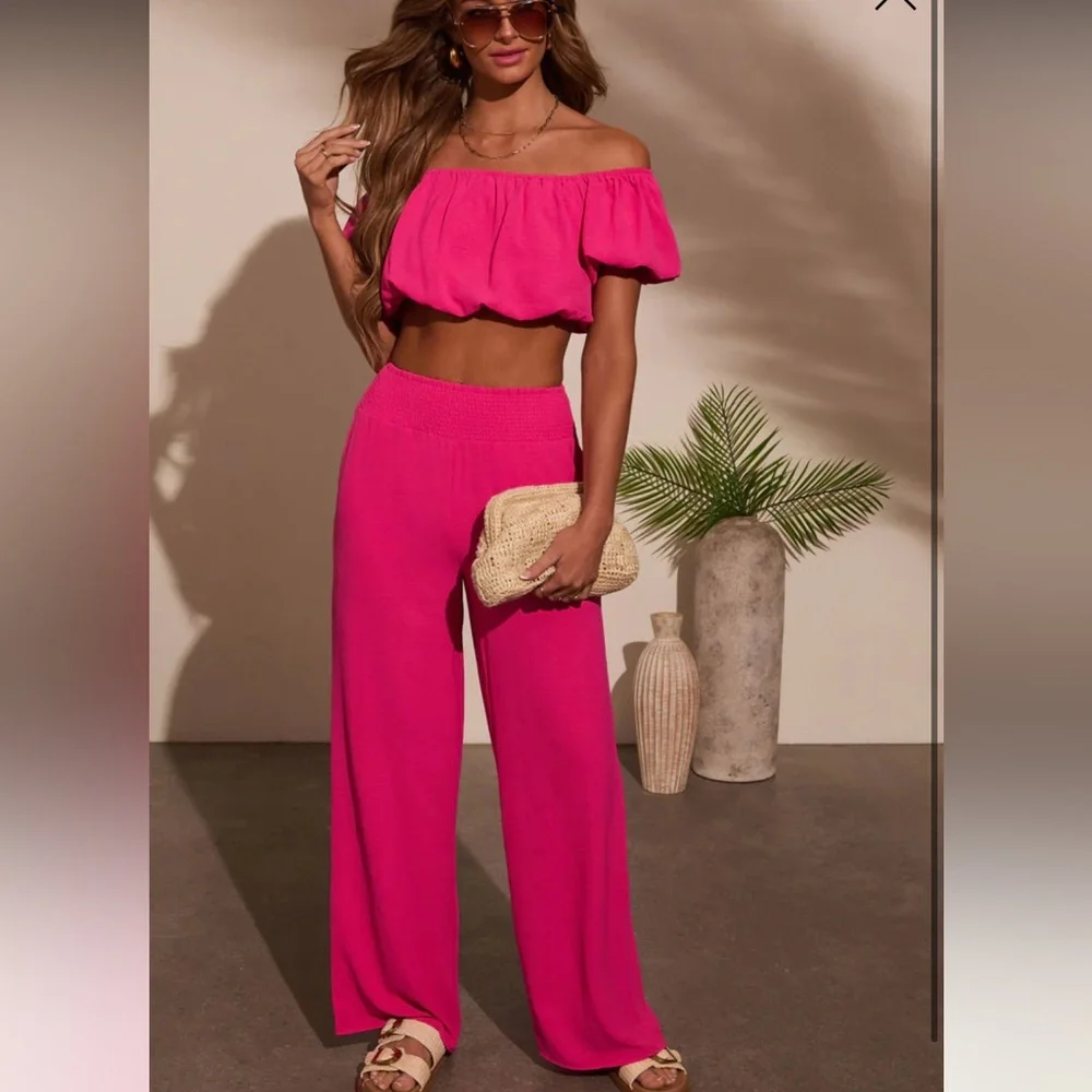VICI Women's Pink Crop Top & Pants Set - 2 pieces - NWOT - Picture 1 of 13